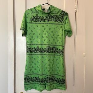 Green & Black Bandana Print Short Romper Junior  Size Large Zipper Back